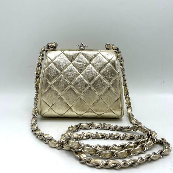 CHANEL Handbags - Chanel CC Metallic Gold Mini Clamshell Crossbody